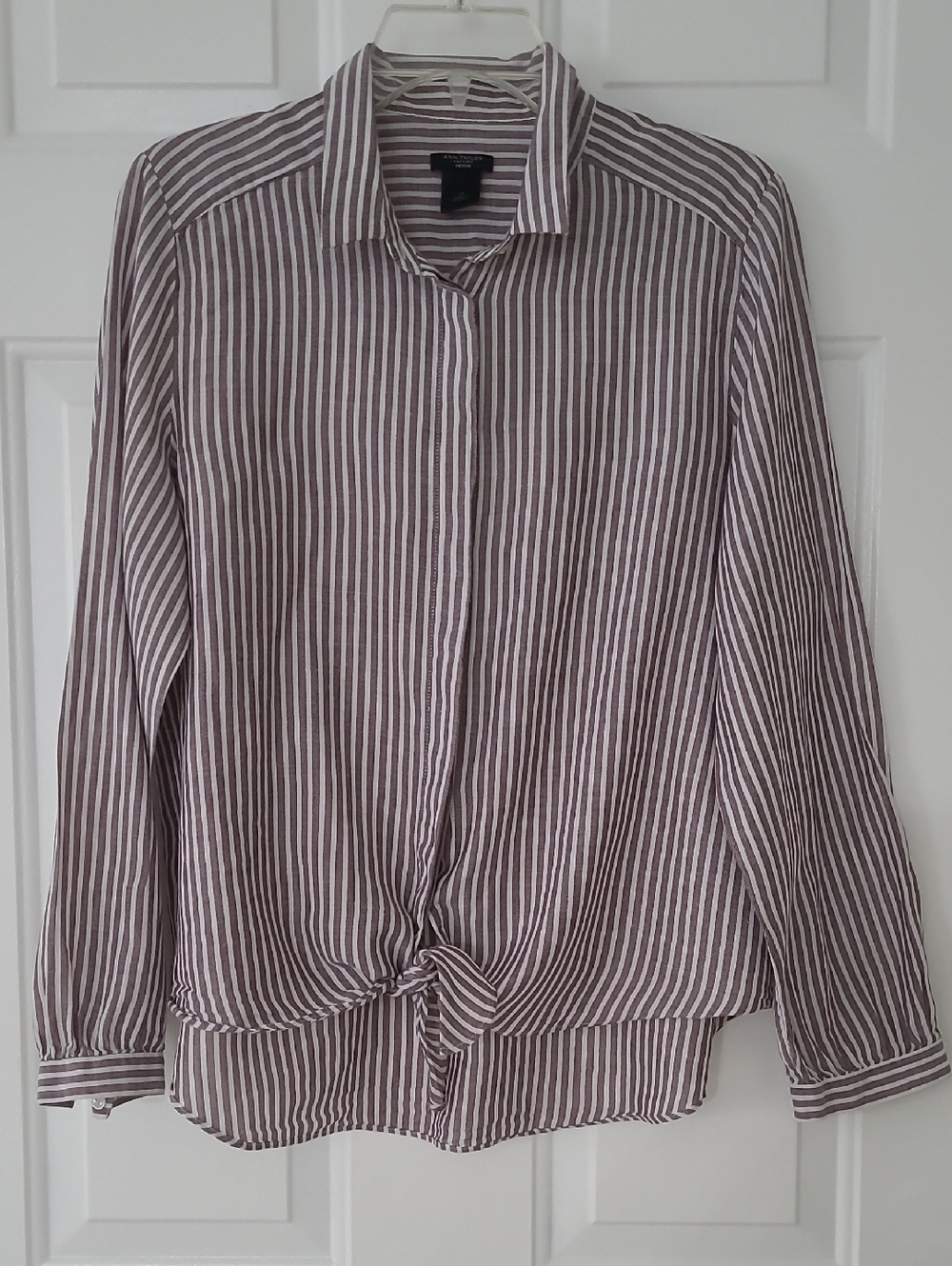 Ann Taylor Burgundy/ Brown and White Striped  Shirt.